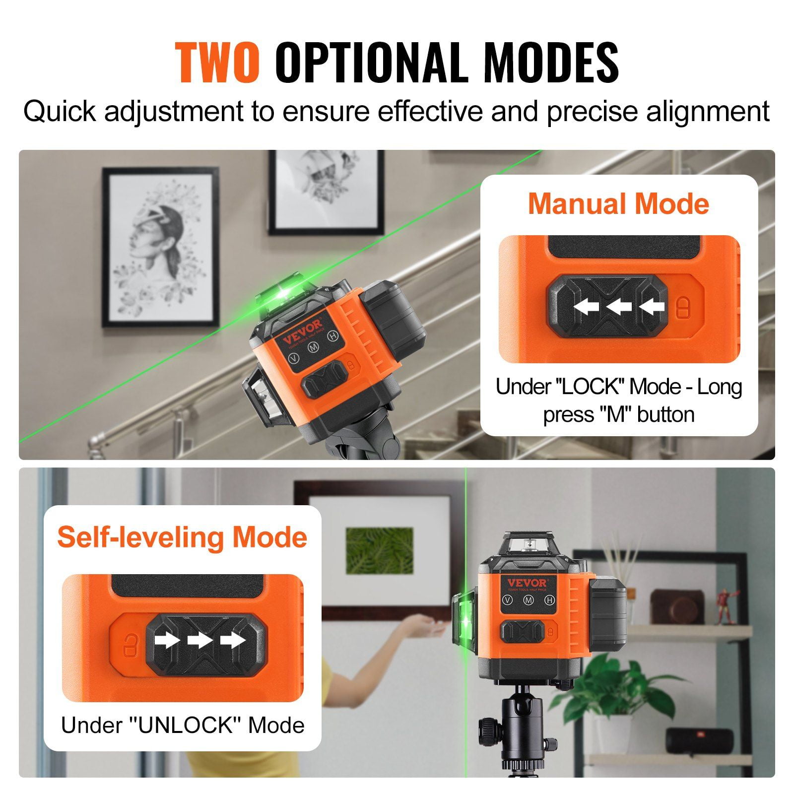 100ft Self Leveling Green Laser Level Manual 3x360 Cross Line IP54 Waterproof 8h Continuous Working with Battery and Stand