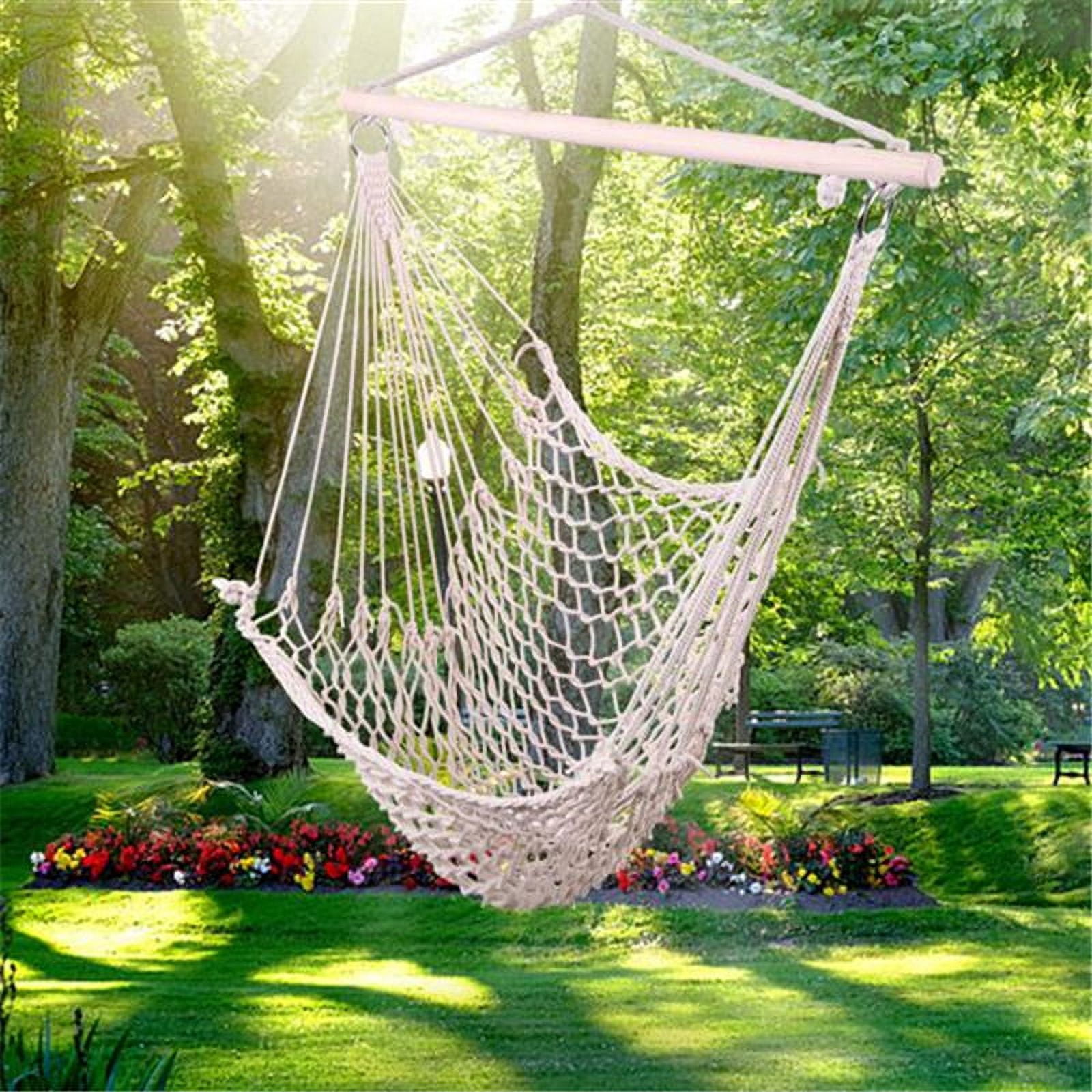 Hammock Swing Chair, Hanging Cotton Rope Macrame Chairs for Outdoor & Indoor, Garden Patio Balcony Living Room Tassels Swing Seat