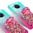thumbnail image 4 of Liquid Glitter Phone Case for Nokia X100 Case Cover Ring Kickstand w/Tempered Glass Screen Protector - Teal/Pink, 4 of 5