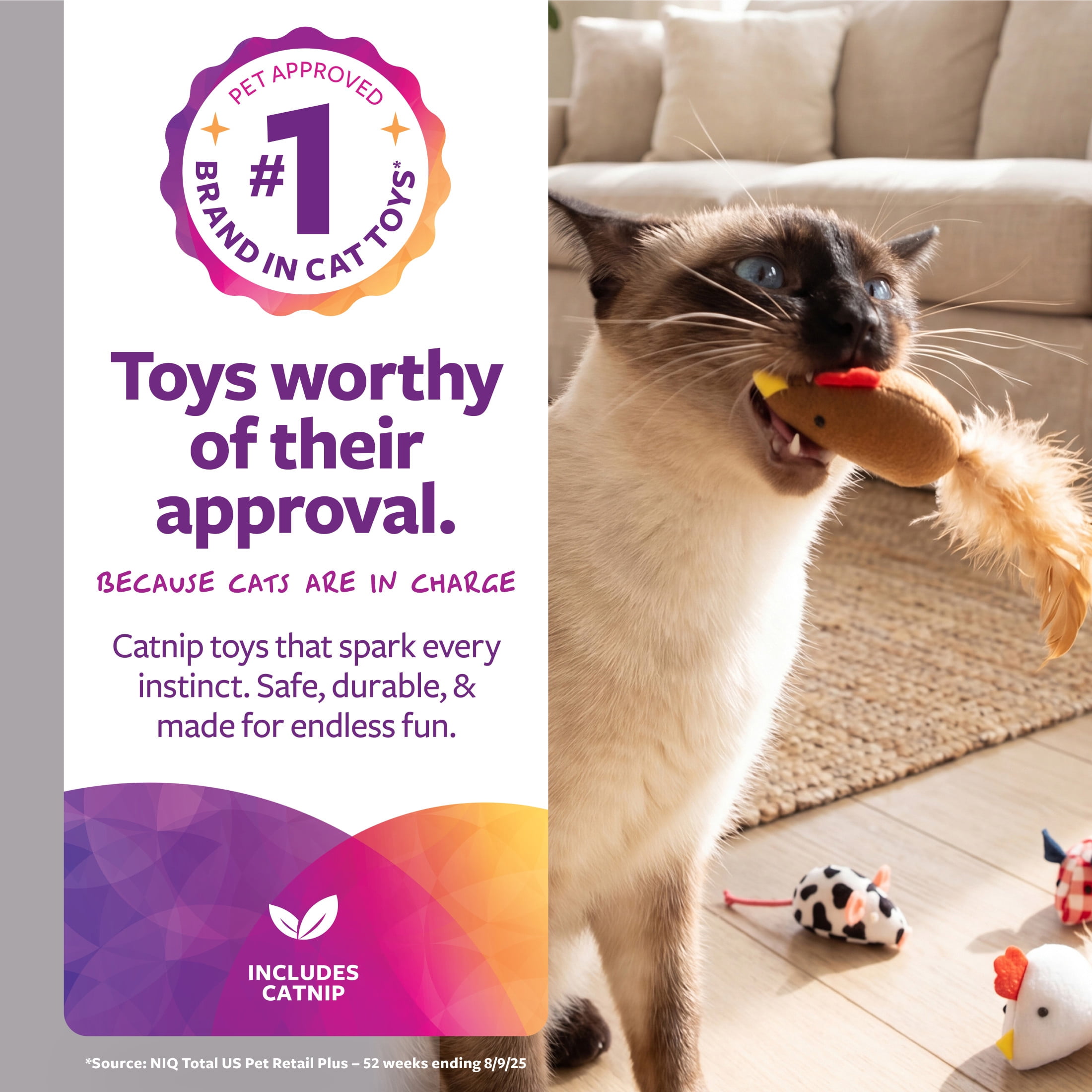 SmartyKat Farm Skitters Catnip Cat Toys, Set of 8, Small Plush Mice with String Tails and Pure Catnip