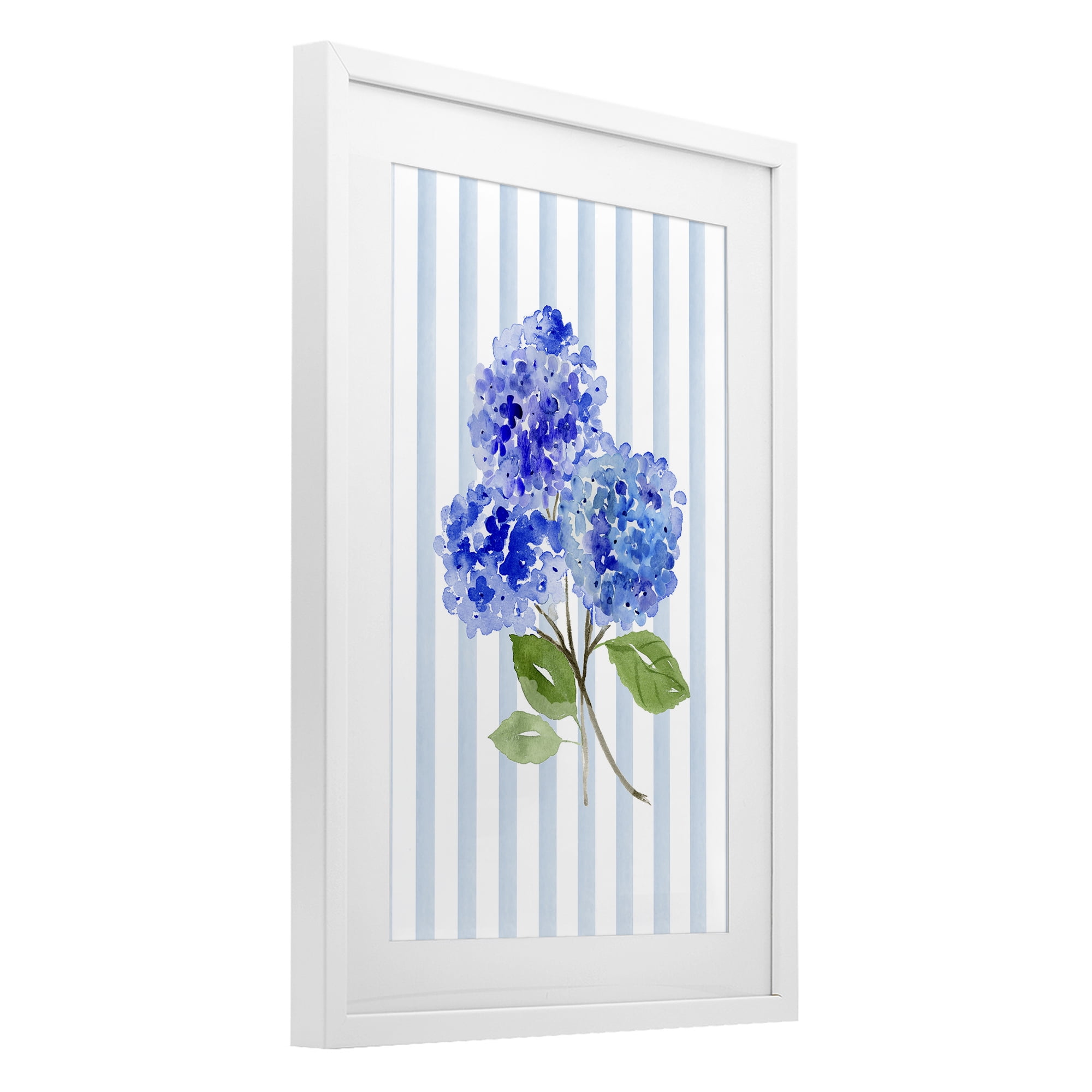 Stupell Industries Blue Hydrangeas over Stripes White Framed Print Under Glass, design by Corinne Haig