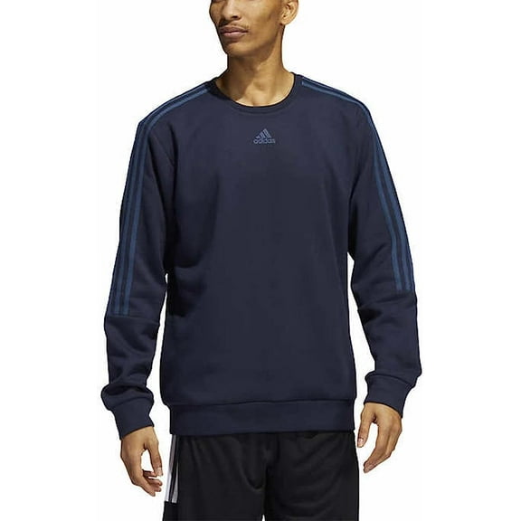 adidas Men's Long Sleeve 3 Stripe Fleece Crew Sweatshirt Pullover (Legend Ink Navy, Medium)