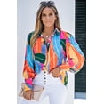 thumbnail image 1 of Women's Multicolor Swirl Color Block Print Lantern Sleeve Shirt, 1 of 5
