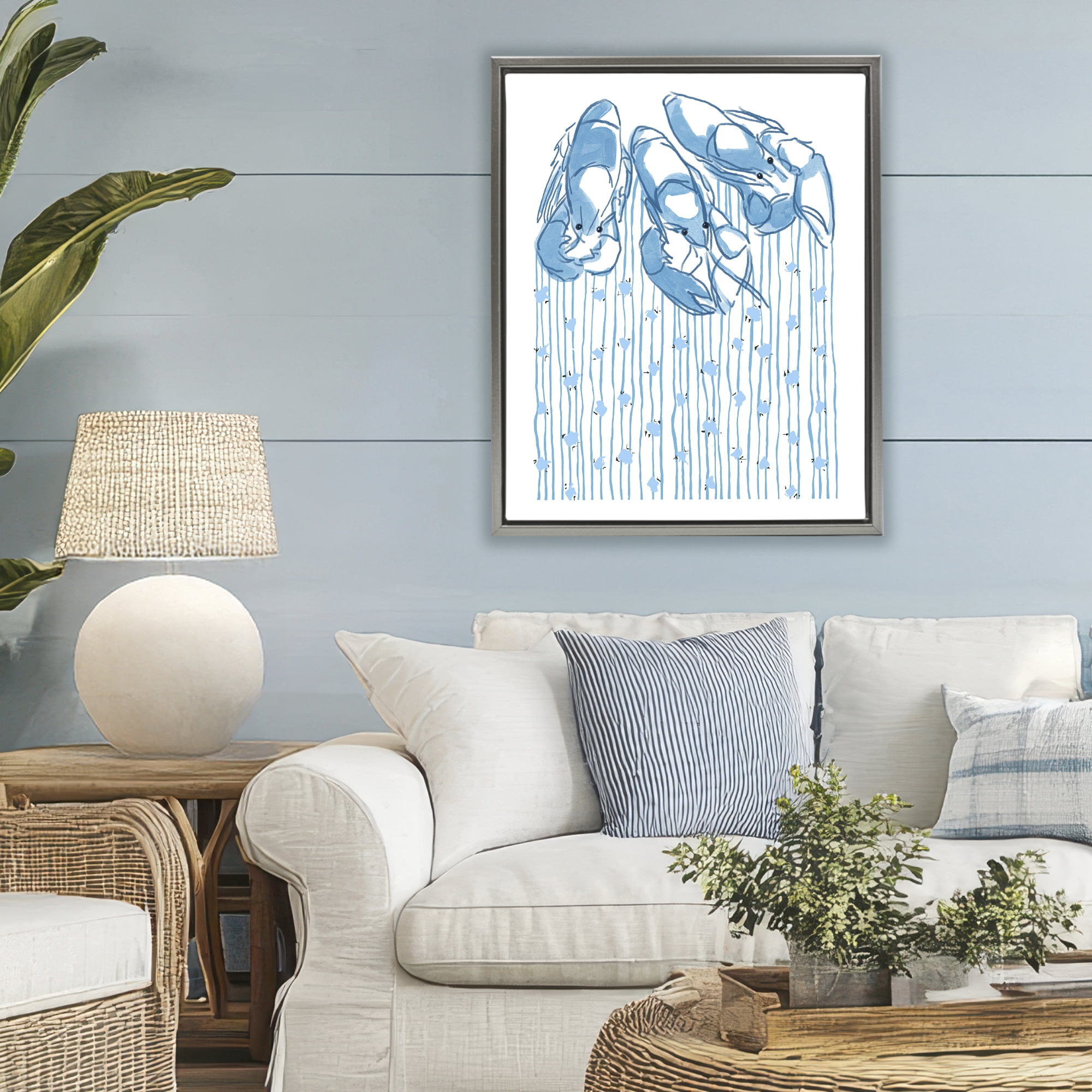 Stupell Industries Lobster Trio with Strings Gray Framed Floater Canvas Wall Art, design by Melissa Tilley