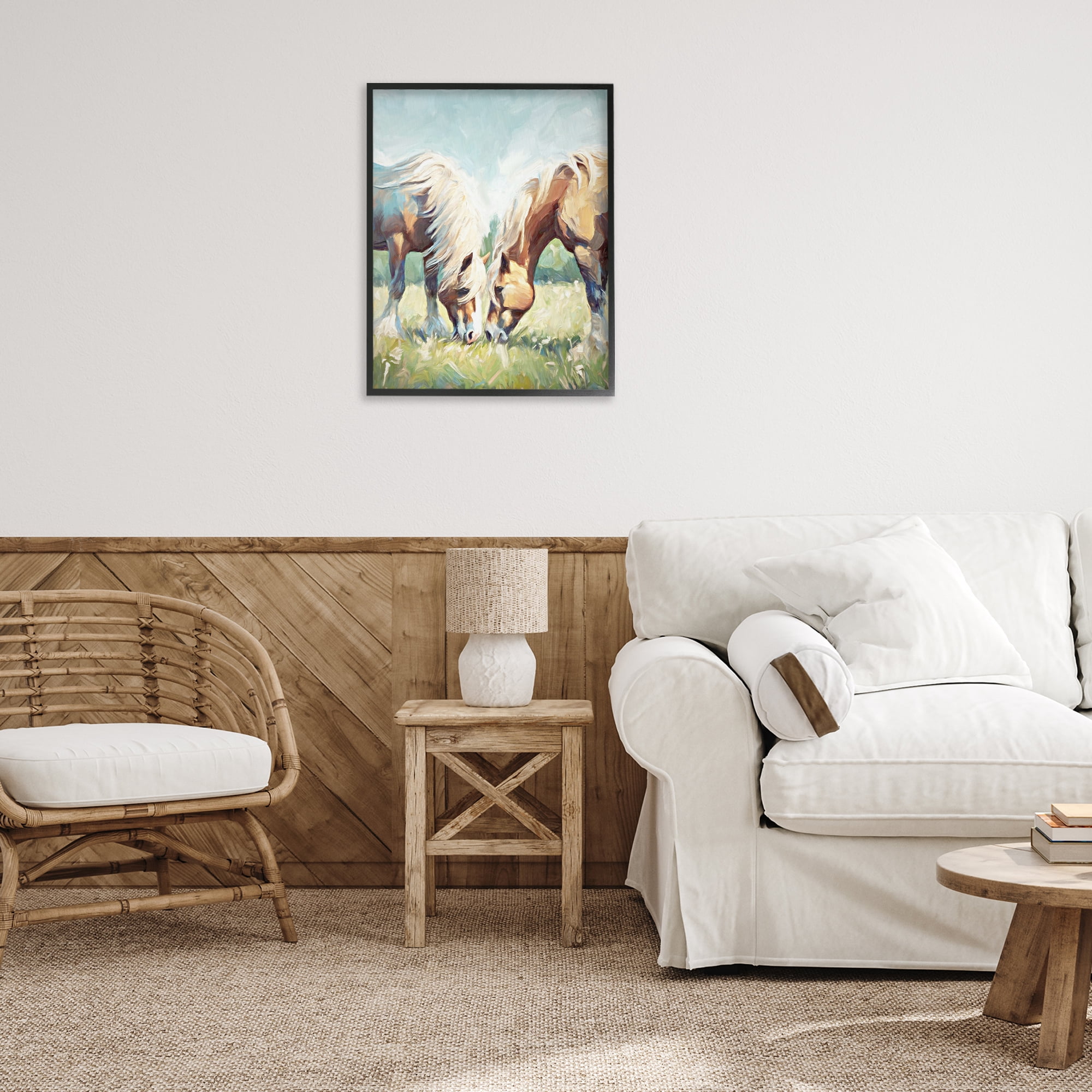 Stupell Industries Horses Grazing Together Animals & Insects Painting Black Framed Art Print Wall Art, 24 x 30