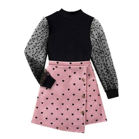 

TJAZFJPA 3Rd Birthday Girl Outfit Girls Lace Knitted Splicing Long Sleeve Top Polka Dot Printed Skirt Fashion Suit Sweatsuit Set 4th of July Outfit Baby Girl