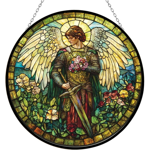 Boho Archangel Michael Stained Glass Window Hanging Suncatcher Stained Glass Home Decor Garden Halloween Christmas Party Wedding Housewarming Gifts