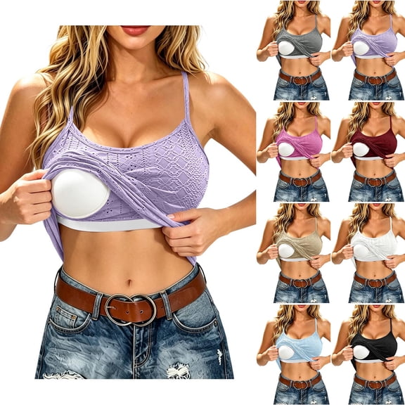 Aboser Embroidered Eyelet Camisoles for Women with Built in Bras Summer Spaghetti Strap Cami Tops Casual Sleeveless Tank Top Boho Hollow Out T Shirt Going Out Clothes