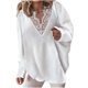 thumbnail image 1 of Mujeres Sexy Otoño Encaje Costura Crop Workout Manga larga Oversize Vintage V-Cuello Casual Blusa Tops Fridja  fksj2569, 1 of 3