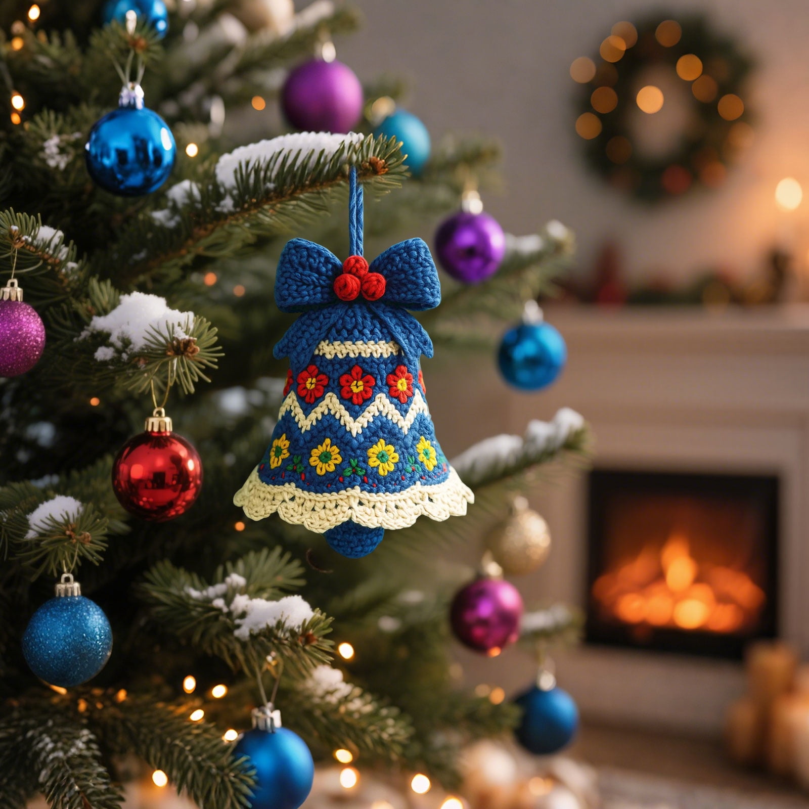 YWIYIUD 4inch DIY Crochet Ornament Kit, Christmas Bell Crochet Craft Kit with Yarn for Beginners, Christmas Bell Decoration Crochet Doll Hanging Ornament, Beginners Craft Decor 1PCS