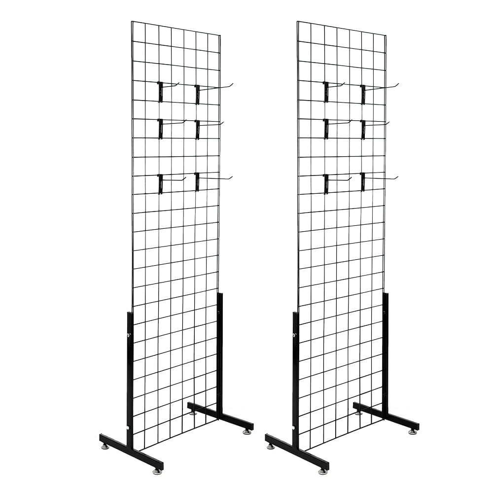 2' x 6' Gridwall Panel Tower with T-Base Display Kit 2-Pack Black w/ 40 Hooks 