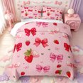 thumbnail image 2 of Manfei 3D Cartoon Strawberry Twin Quilt Set,Pink Cute Bow Twin Coverlet Set,3pcs,1 Bedspread and 1 Pillowcase, 2 of 7