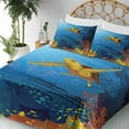 thumbnail image 3 of Ambesonne Ocean Fitted & Top Sheet Set with Shams, Coral Reef Fish Turtle, Yellow Orange Navy, 3 of 5