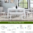 thumbnail image 5 of White Solid Wood Dining Table And Bench For 6 Meals With Chairs In White, Frame, Tabletop, Chic Style, 5 of 7