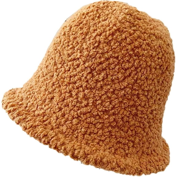 CoCopeaunts Women Bucket Hat Plain Autumn Winter Thicken Warm Lamb Wool Bucket Cap Outdoor Foldable Girl Simple Casual Basin Hat