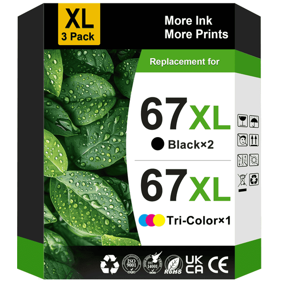 67 Ink Cartridge Compatible for HP Printer Ink 67 67XL Ink Cartridges for DeskJet 2700 2755e 2855e 4155e 4255e Envy 6055e 6065e Printer (2 Black, 1 Color)