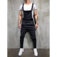 thumbnail image 3 of Sylvamorning Men Loose Distressed Ripped Denim Bib Pants Overalls Jumpsuit Jeans, 3 of 7