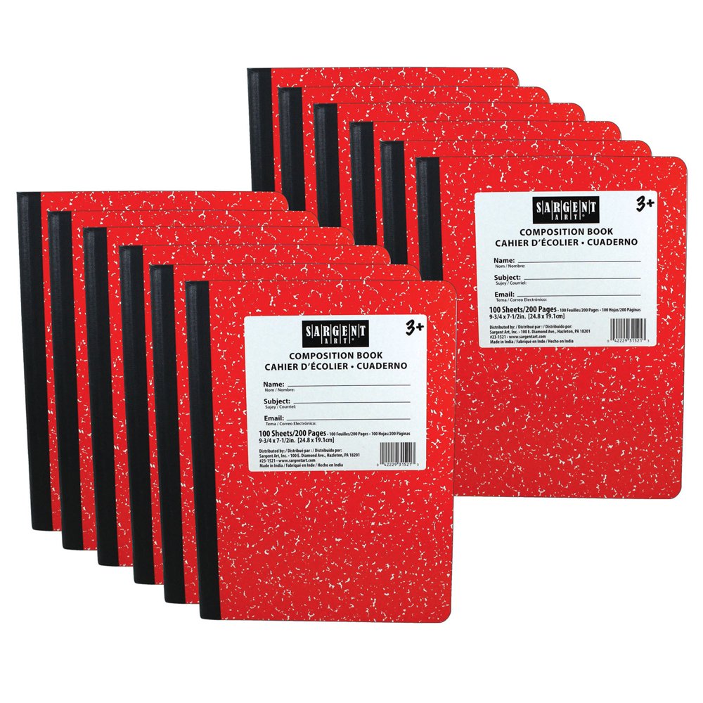 Composition Book, 100 Sheets, Red, Pack of 12