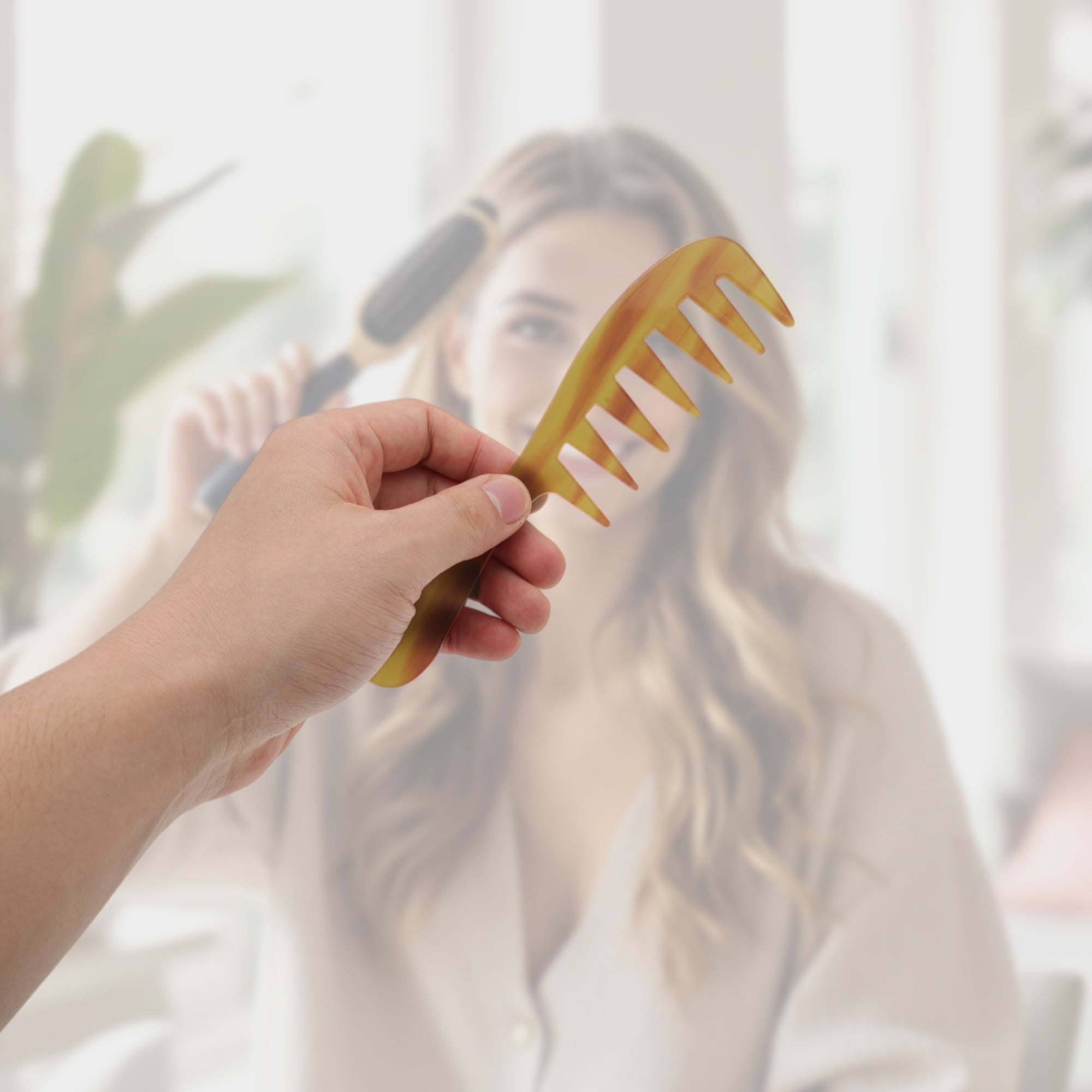 Unique Bargains 1 Pc Long Handle Wide Tooth Comb for All Hair Types Care Coffee Color