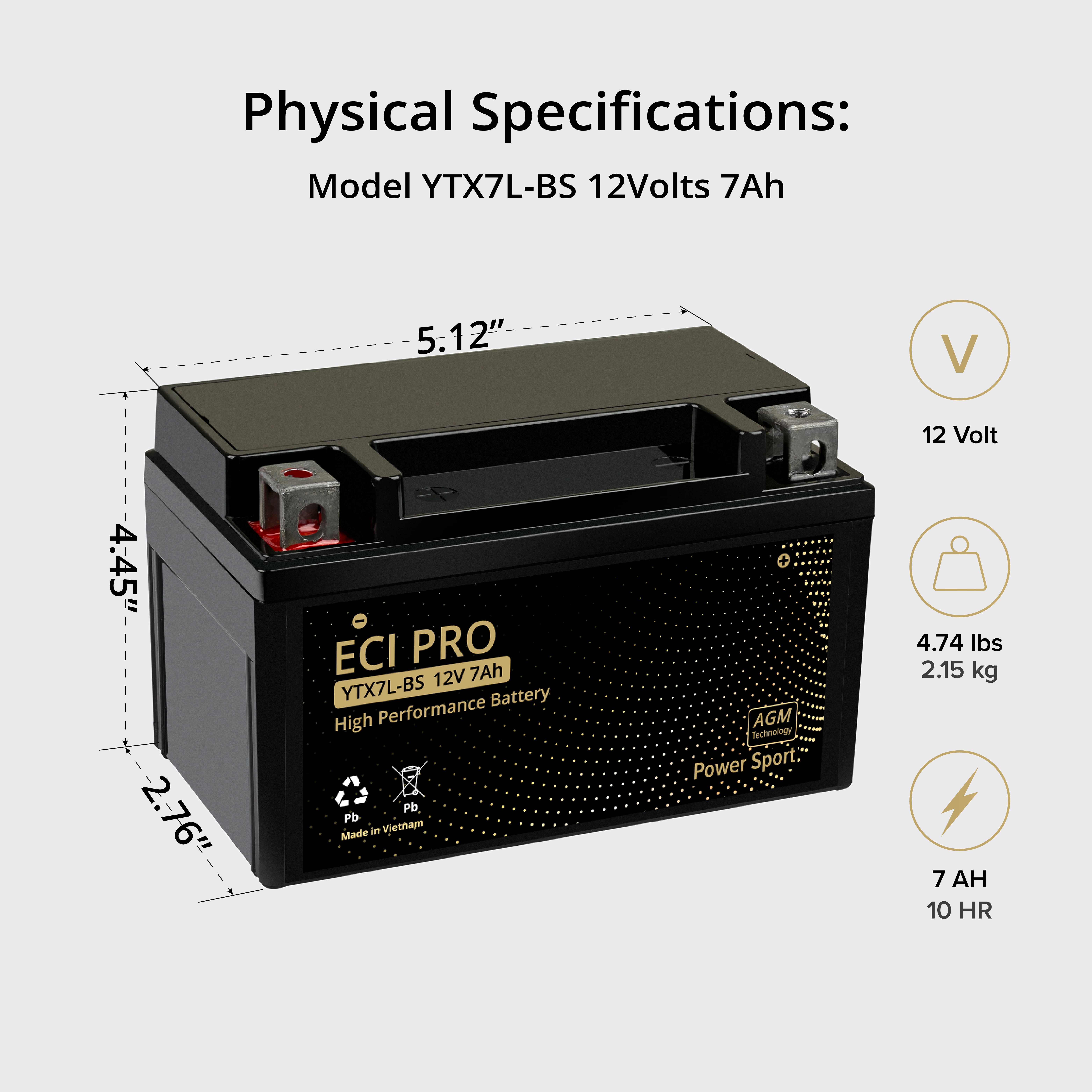 ECI Pro YTX7A-BS 12V 7Ah Powersports Battery