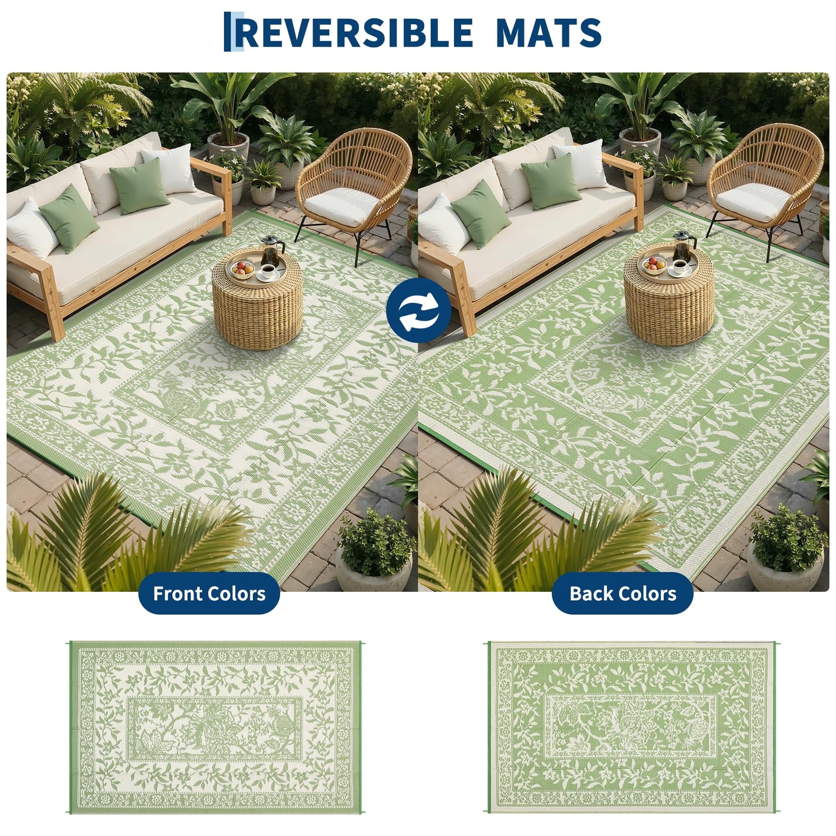 Soonbuy 8x10 FT Outdoor Rug, Waterproof Reversible Plastic Straw Outdoor Patio Rug, Botanical Grove Vintage Cottage Outdoor Area Rug Carpet for RV, Deck, Picnic, Beach, Backyard