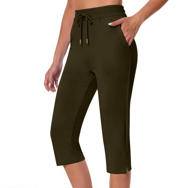 TaTaai Women Stretch Solid Capri Yoga Pants with Side Pockets Sports Joggers Ladies Fitness Daily Lounge Wear Soft Breathable No Fading Stylish Comfortable Bottoms Gift