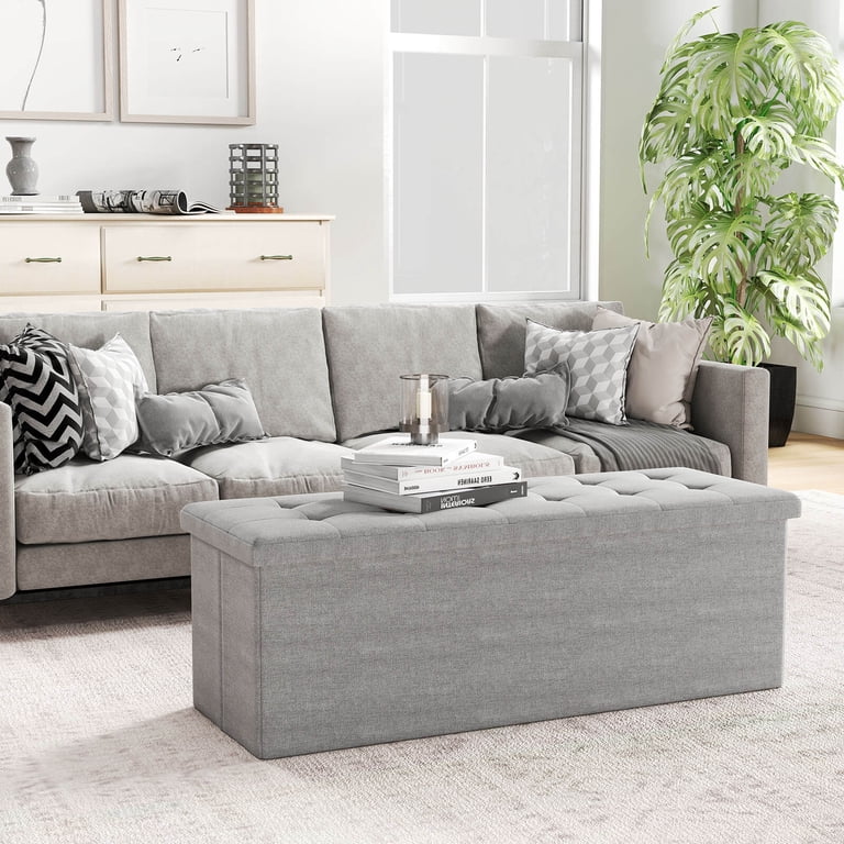 Costway Fabric Folding Storage Ottoman Bench in Light Grey photo 5