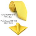 thumbnail image 2 of Mens Necktie with Pocket Square Set Solid Color Yellow Golden 147cm, 2 of 5