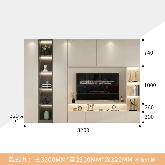 Mueble de pared de fondo, mueble de TV de lujo, moderno, sencillo y ligero, almacenamiento en habitación personalizado de madera maciza