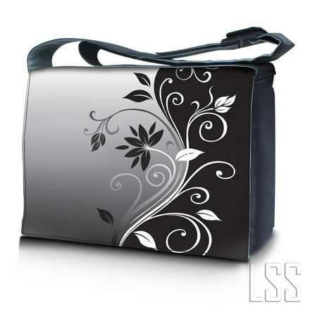 LSS 17 17.3 inch Laptop Padded Compartment Shoulder Messenger Bag Carrying Case for 16' 17' 17.3' or Smaller Size Notebook - Gray Black Swirl Floral