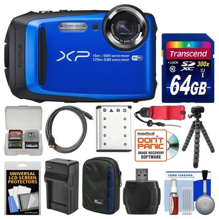 Fujifilm FinePix XP90 Shock & Waterproof Wi-Fi Digital Camera with 64GB Card + Case + Battery & Charger + Flex Tripod + Strap + (Best Eye Fi Card)