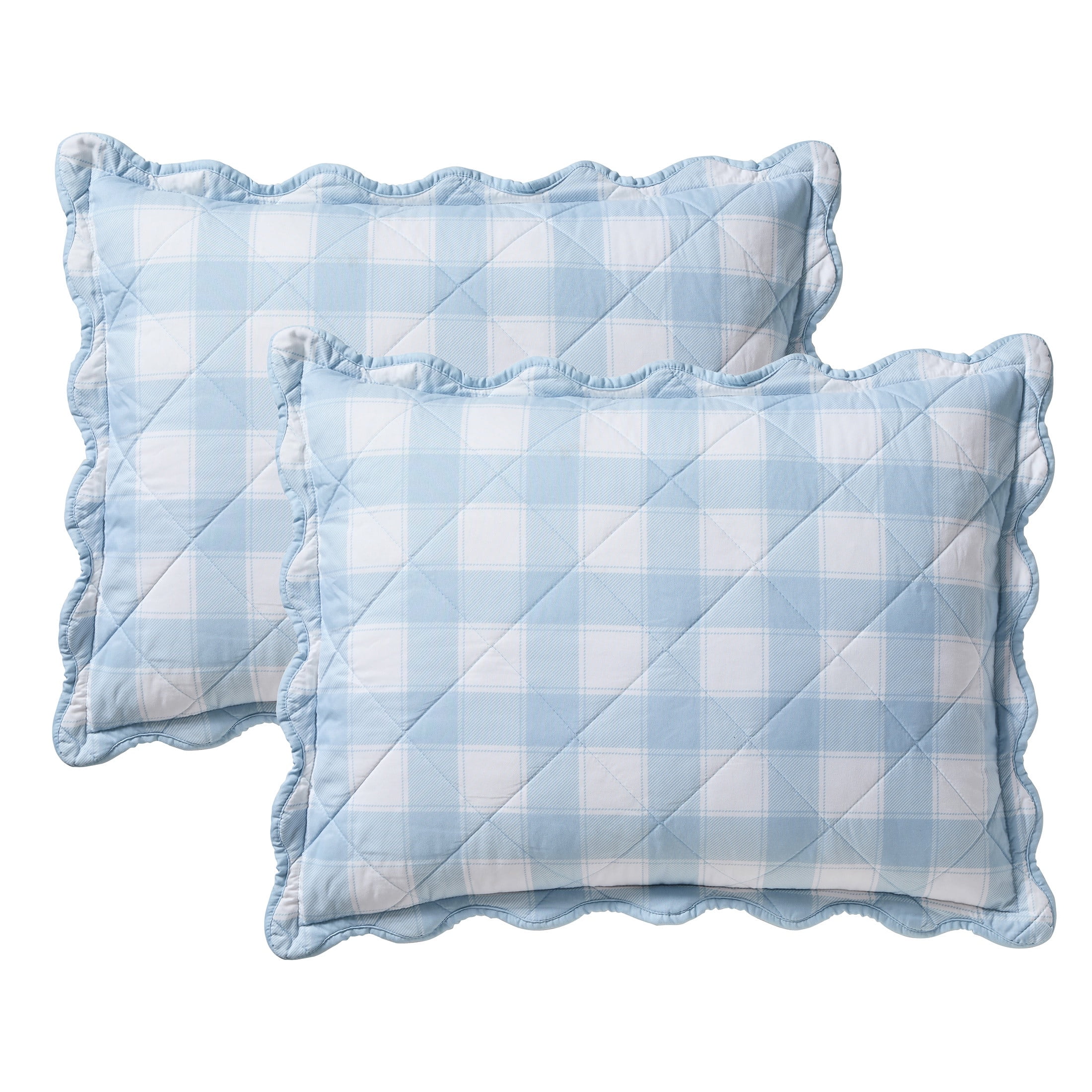 Hallmark Checkered Bliss 3-Piece Blue Scalloped Adult Quilt Set, King
