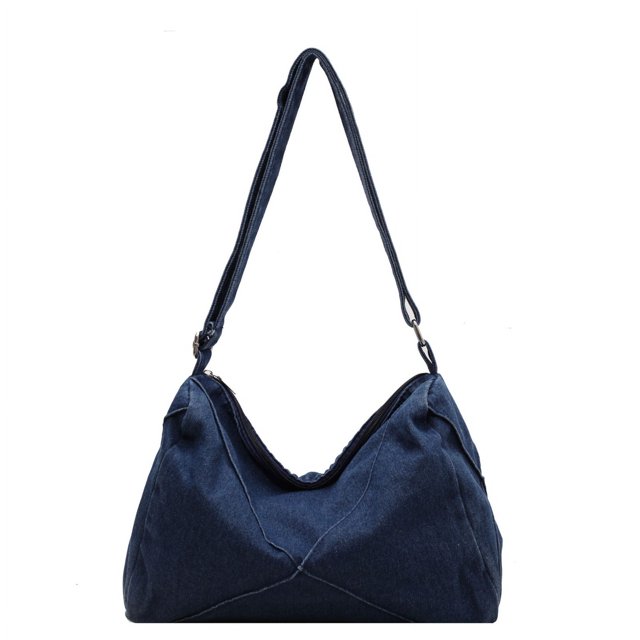 Bolso Hobo Elegante para Mujer Bolso Compras Gran Capacidad Mezclilla Color Sólido (azul Oscuro)