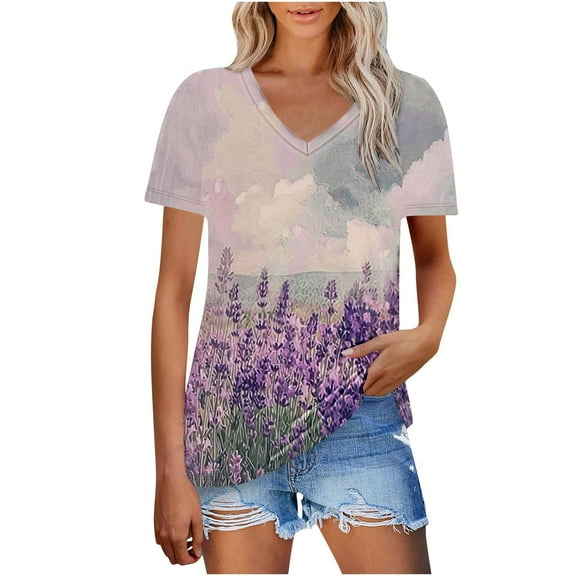 Womens Tops Dressy Casual V Neck Womens T Shirts Loose Fit Boho Basic Fitted Short Sleeve Tees