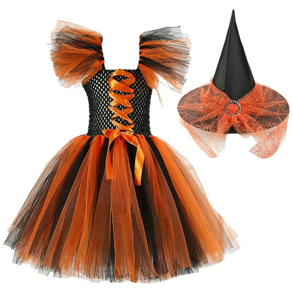 Fauean Girls Dresses Halloween Clothes Toddler Party Long Skirt with Hat Fashion Clothing Yellow Size 8Y