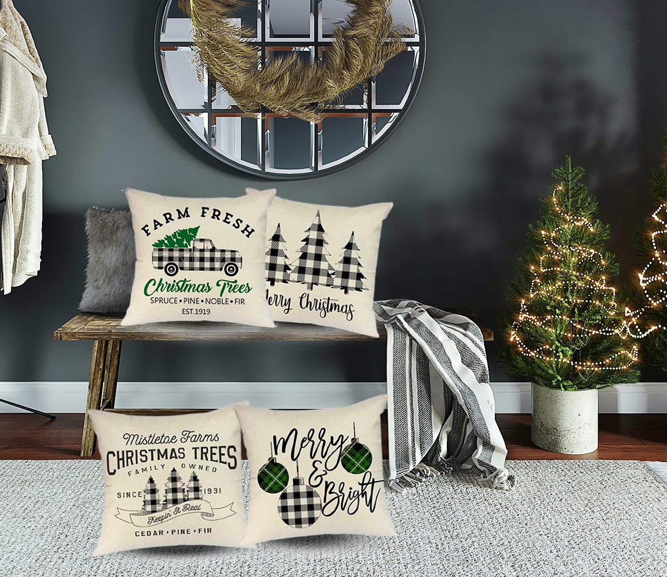 Affordable Buffalo Plaid Holiday Pillows and Decor, CC and Mike