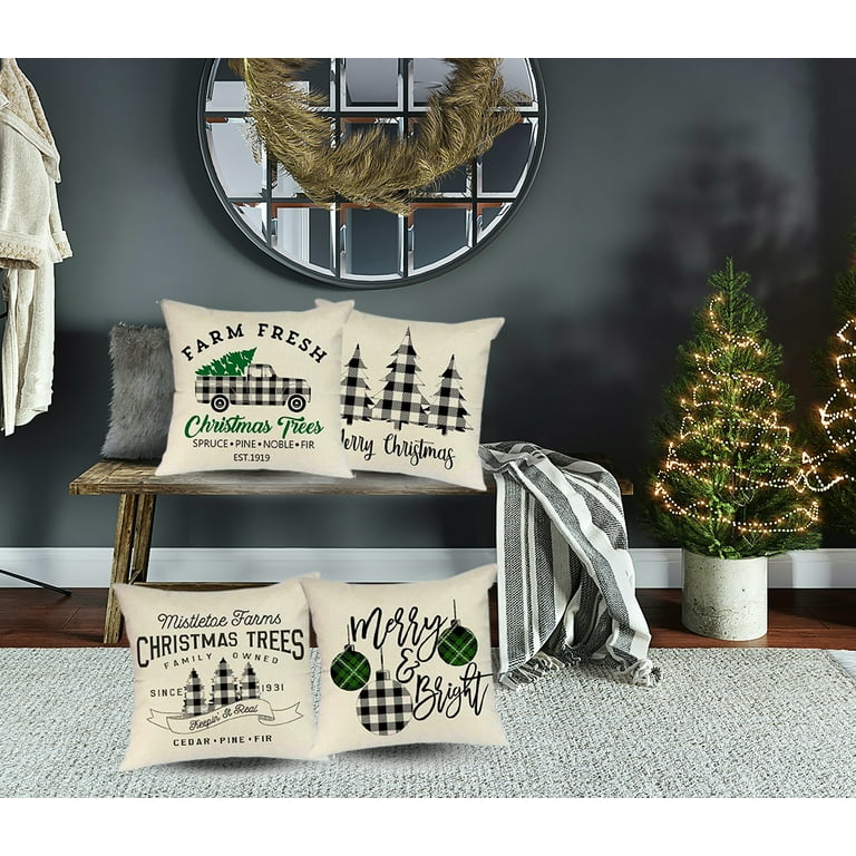 ATLINIA Christmas Pillow Covers 18x18 Set of 2 - Xmas Decorative Farmhouse  Linen Throw Pillow Cases Holiday Sofa Couch Cushion Covers Merry Christmas