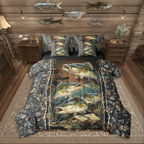 Manfei Animal Fish 7 Pieces Bedding Comforter Set,Vintage Retro Full Bedding Set Lightweight,Fishing Hunting Fitted Sheet Flat Sheet,Super Cozy Botanical Room Decor,Reversible