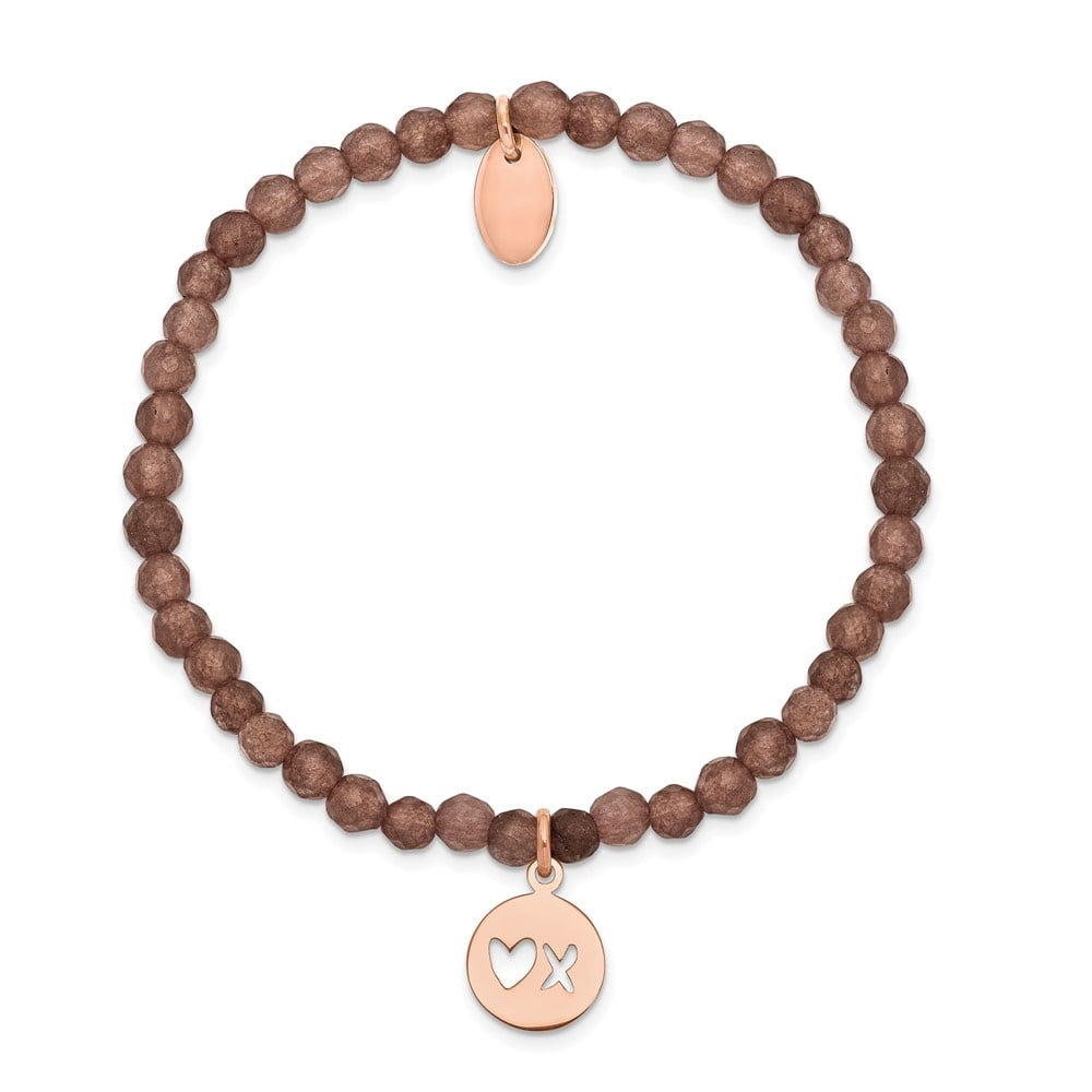Auriga Mother's Day Gift Stainless Steel Rose IP-plated XO 4mm Brown Jade Beaded Stretch Bracelet for Women