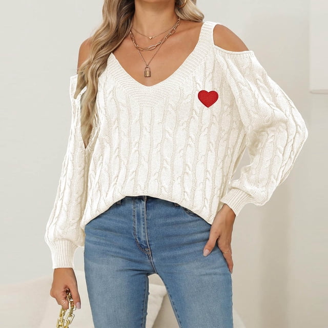 Suéter de cuello en V para mujer, moda de gran tamaño, cuello alto, manga larga, hombros descubiertos, suéter holgado, blusa de dacrón para mujer