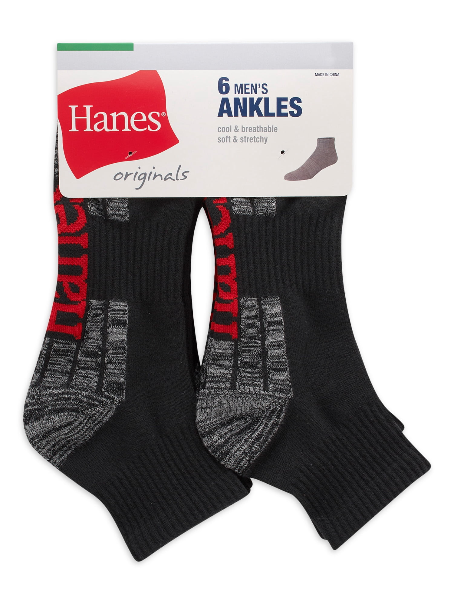 Hanes Originals Men's Ankle Socks, Moisture Wicking, 6-Pair Pack