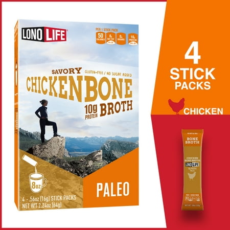 LonoLife Paleo Chicken Bone Broth - 4 Pack Stick (Best Powdered Bone Broth)