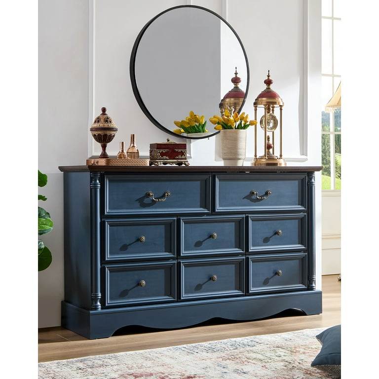 8 Drawers Dresser, 54" Wide Farmhouse Chest of Drawers with Charging Station, Refined Blue Finish Design, Modern Storage Dressers Organizer TV Stand for Bedroom, Living Room, Hallway, Indigo Blue - Walmart.com 8 Drawers Dresser, 54" Wide Farmhouse Chest of Drawers with Charging Station, Refined Blue Finish Design, Modern Storage Dressers Organizer TV Stand for Bedroom, Living Room, Hallway, Indigo Blue - Walmart.com