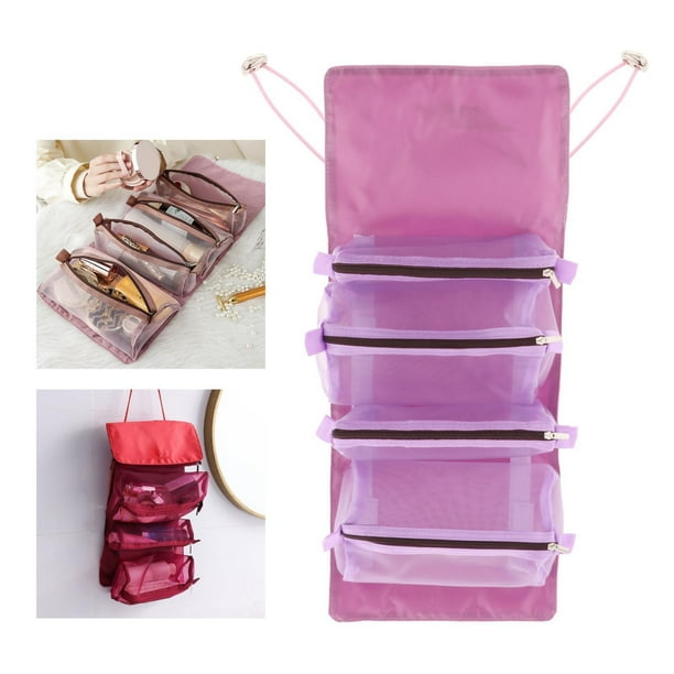 Neceser plegable portátil, organizador de bolsa de maquillaje cosmético colgante pequeño desmontable para viajes de negocios, vacaciones, Púrpura Yinane Estuche de maquillaje colgante