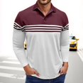 thumbnail image 2 of MIXUE Polo Shirts For Men Fall Winter Striped Print Color Block Lapel Button Down Long Sleeve Casual Sports Tops Sportswear,Red,XXXL, 2 of 7