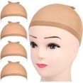 thumbnail image 2 of Fandamei 4 Piezas Gorros de Peluca de Medias Marrón Claro Gorros de Peluca de Nailon Elásticos para Mujer, 2 of 4