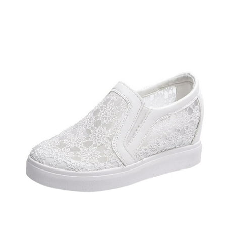 

Tangnade Casual Shoes Women Sports Shoes Wedges Solid Color Lace Flower Mesh Ladies Casual Sneakers