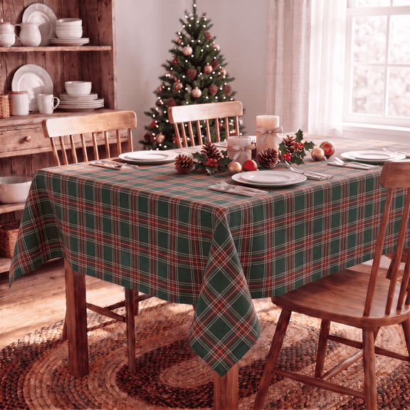 Sm:)e Green Royal Stewart Tartan Plaid Tablecloth, Rectangle 55x84 Inch, Machine Washable Classic Check Table Cover for Christmas Dinner/Party Decoration/Holiday