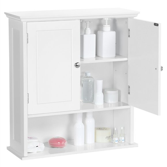 Yaheetech 4 Tiers Wall-Mounted Cabinet with Shelf for Living Room, White