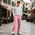 thumbnail image 3 of Dwellite Wide Leg Baggy Sweatpants Men Elastic Waist Casual Lounge Pants Drawstring Joggers Pants with Pockets Pink L, 3 of 8